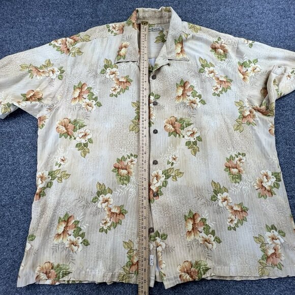 Tommy Bahama 100% Silk Hawaiian Camp Shirt Floral Beige Men's XXL - Picture 3 of 6